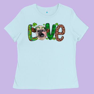 Western St. Patrick's Day Love Cow Ladies Tee Designed By Artiststas
