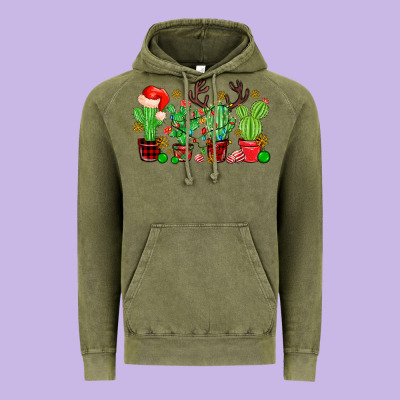 Christmas Cactus Vintage Hoodie Designed By Maliassmallbusiness
