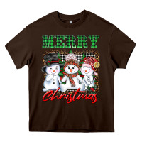 Chocolate Brown merry christmas snowman Heavy Core Tee - AdoDesignShop