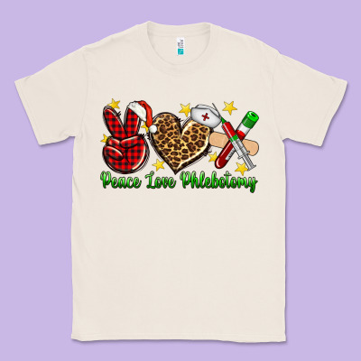 Peace Love Phlebotomy Christmas Classic Tee Designed By Nancycooperartshop