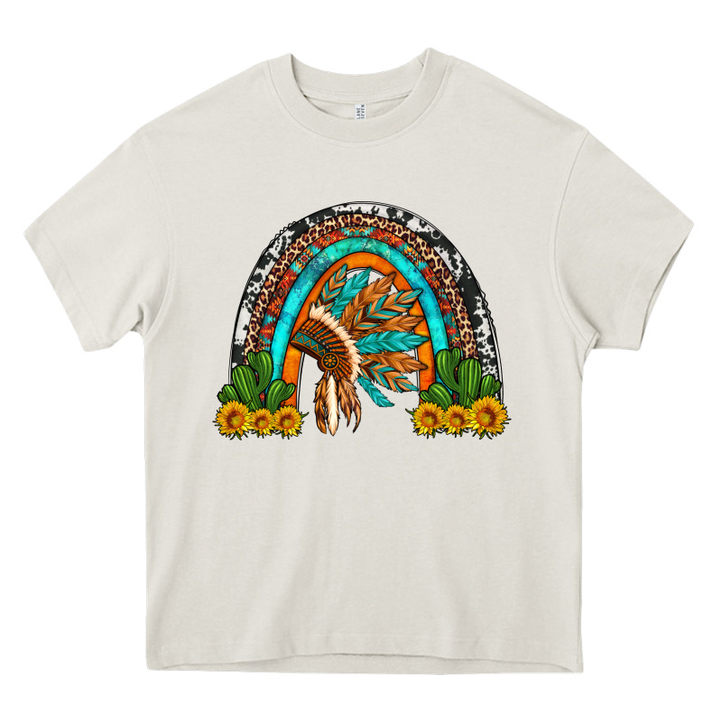 Indian Headdress Cactus And Sunflowers Rainbow Heavy Core Tee by Artiststas | Teevron
