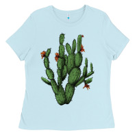 Baby Blue cactus with flowers Ladies Tee - AdoDesignShop