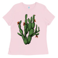 Bubblegum Pink cactus with flowers Ladies Tee - AdoDesignShop