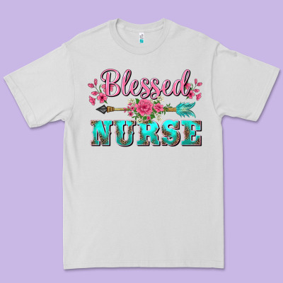 Western Blessed Nurse Pink Floral Arrow Premium Tee Designed By Barkaloodesign