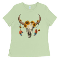 Matcha bull skull sunflowers and feathers Ladies Tee - AdoDesignShop