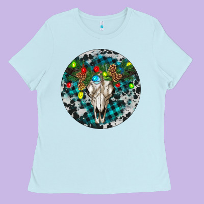 Bull Skull Christmas Ladies Tee Designed By Ranaportraitstore
