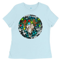 Baby Blue Bull Skull Christmas Ladies Tee - RanaPortraitStore
