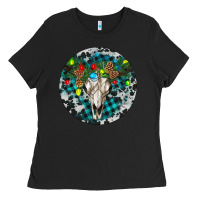 Black Bull Skull Christmas Ladies Tee - RanaPortraitStore