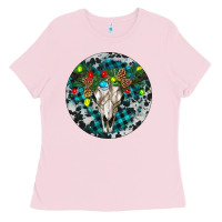 Bubblegum Pink Bull Skull Christmas Ladies Tee - RanaPortraitStore