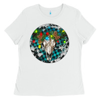 White Bull Skull Christmas Ladies Tee - RanaPortraitStore
