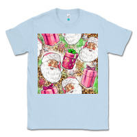 Dusty Blue Pink Christmas Santa Claus and gift box Classic Tee - NancyCooperArtShop