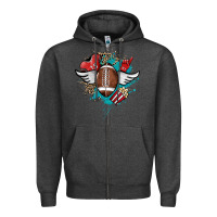 Charcoal Heather Football ball leopard glitter Zipper Hoodie - HowdyJamesFarm