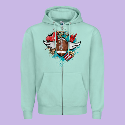Football Ball Leopard Glitter Zipper Hoodie Designed By Howdyjamesfarm