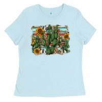 Baby Blue serape sunflowers cactus Ladies Tee - AdoDesignShop