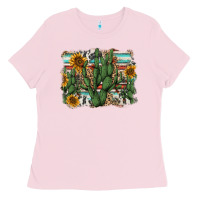 Bubblegum Pink serape sunflowers cactus Ladies Tee - AdoDesignShop
