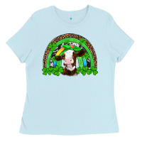 Baby Blue st patricks cow rainbow Ladies Tee - Artiststas