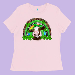 St Patricks Cow Rainbow Ladies Tee Designed By Artiststas