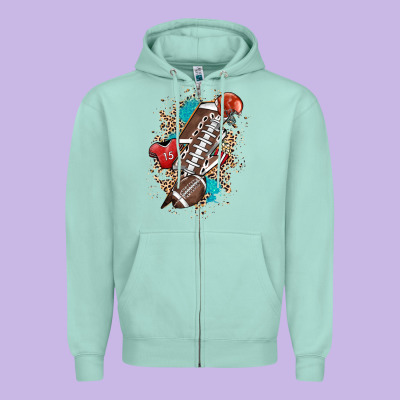 Football Lightning Bolt Leopard Zipper Hoodie Designed By Howdyjamesfarm