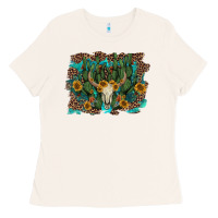 Bone leopard bull skull cactus sunflowers Ladies Tee - AdoDesignShop