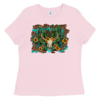 Leopard Bull Skull Cactus Sunflowers Ladies Tee | Teevron