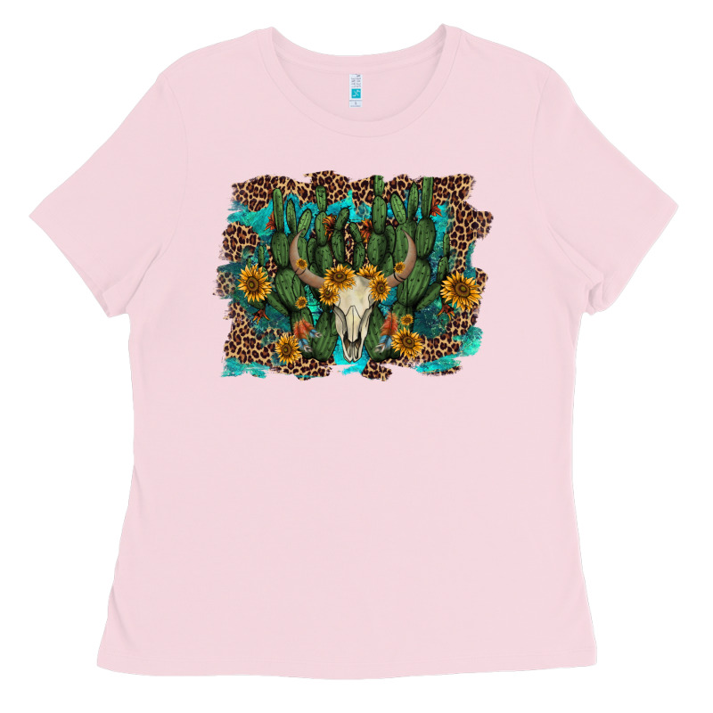 Leopard Bull Skull Cactus Sunflowers Ladies Tee by AdoDesignShop | Teevron