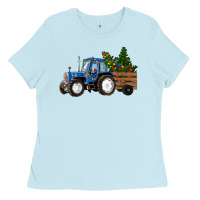 Baby Blue Blue Christmas Tractor Ladies Tee - RanaPortraitStore