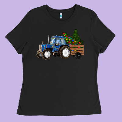 Blue Christmas Tractor Ladies Tee Designed By Ranaportraitstore