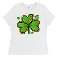 White st patricks day shamrock with glitter Ladies Tee - Artiststas