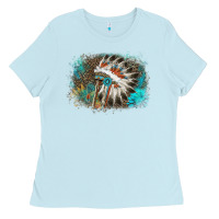Baby Blue indian headress sunflower leopard Ladies Tee - AdoDesignShop