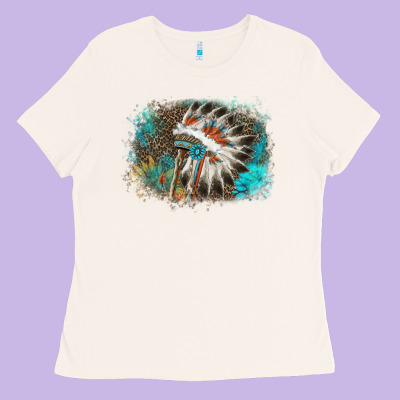 Indian Headress Sunflower Leopard Ladies Tee Designed By Adodesignshop