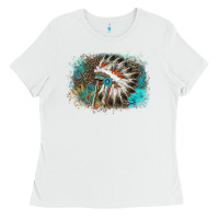 White indian headress sunflower leopard Ladies Tee - AdoDesignShop