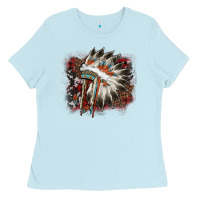 Baby Blue İndian Headress Cowhide Ladies Tee - AdoDesignShop