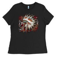 Black İndian Headress Cowhide Ladies Tee - AdoDesignShop