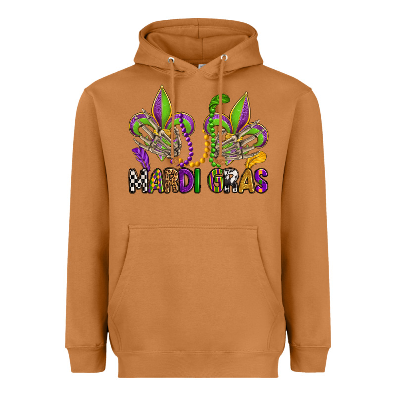 Mardi Gras Skeleton Hands  Fleur De Lis Heavyweight Hoodie by OliviaCreatesArt | Teevron