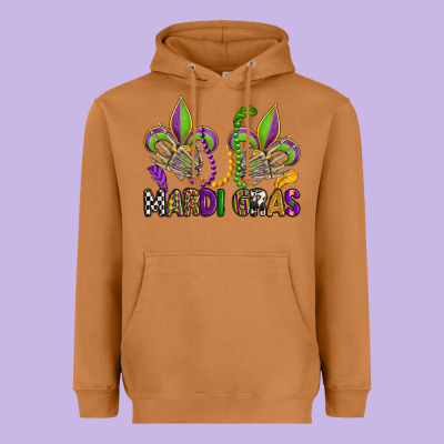 Mardi Gras Skeleton Hands  Fleur De Lis Heavyweight Hoodie Designed By Oliviacreatesart