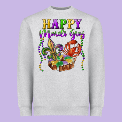 Happy Mardi Gras Fleur De Lis King Cake Crawfish Heavyweight Sweatshirt Designed By Ranaportraitstore