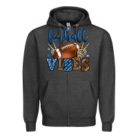 Charcoal Heather Football vibes blue and grey team color Zipper Hoodie - HowdyJamesFarm
