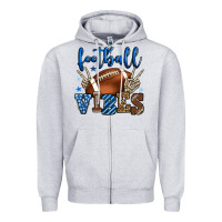 Heather Grey Football vibes blue and grey team color Zipper Hoodie - HowdyJamesFarm