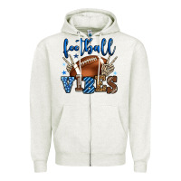 Oatmeal Heather Football vibes blue and grey team color Zipper Hoodie - HowdyJamesFarm