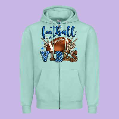 Football Vibes Blue And Grey Team Color Zipper Hoodie Designed By Howdyjamesfarm