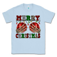 Dusty Blue Merry Christmas skeleton hands boobs Classic Tee - NancyCooperArtShop