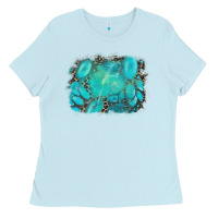 Baby Blue turquoise leopard background Ladies Tee - AdoDesignShop
