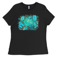 Black turquoise leopard background Ladies Tee - AdoDesignShop