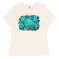 Bone turquoise leopard background Ladies Tee - AdoDesignShop