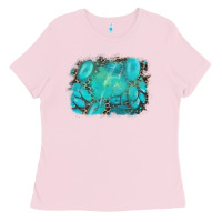 Bubblegum Pink turquoise leopard background Ladies Tee - AdoDesignShop