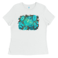 White turquoise leopard background Ladies Tee - AdoDesignShop