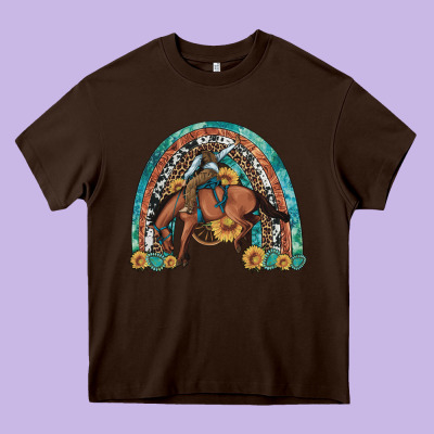Bucking Bronco Rodeo Rainbow Heavy Core Tee Designed By Artiststas