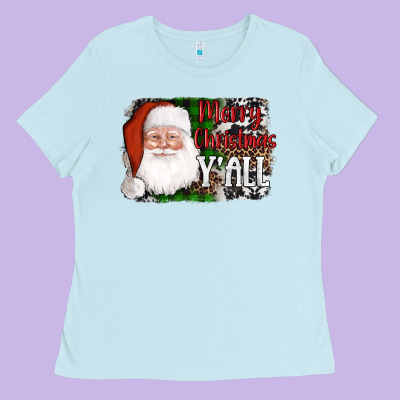 Santa Merry Christmas Y'all Ladies Tee Designed By Adodesignshop