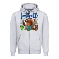 Heather Grey Football vibes green and blue Zipper Hoodie - HowdyJamesFarm