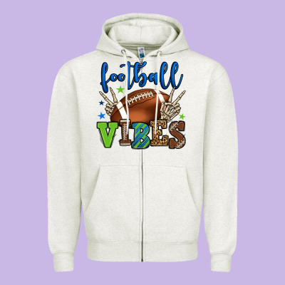 Football Vibes Green And Blue Zipper Hoodie Designed By Howdyjamesfarm